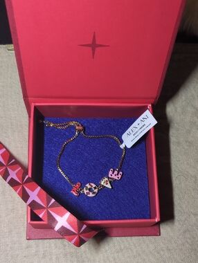 Alex and Ani Gold Tone Multicolor LOVE Letter Bracelet w/Pink Accents $65WOW